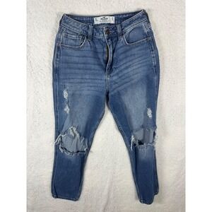 Hollister Curvy High Rise Mom Jeans‎ W25 L25 Distressed Ripped Vintage Stretch